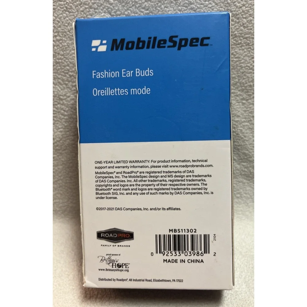 MOBILESPEC MBS11302 Wireless Earbuds,Plastic,110VAC,White‎